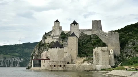 Time lapse footage of medieval castle Golubac in Serbia and tourists Stock Footage 263145151