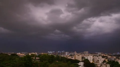 Time lapse footage of multiple lightning and thunder over Bangalore skyline Stock Footage