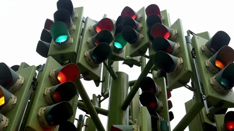 Time-lapse footage showcases changing of many traffic light cycles on a bus.. Stock Footage 256738698