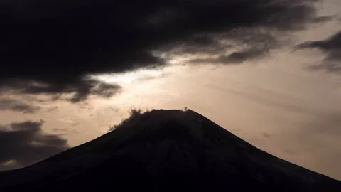 Time Lapse Footage of The Sun Setting on the Summit of Fuji at Sunset (zoom in) Stock Footage 146204792