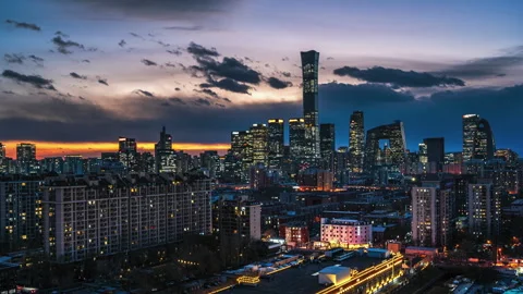 Time-lapse footage of the sunset, evening, and night in Beijing, China Stock Footage 300121647