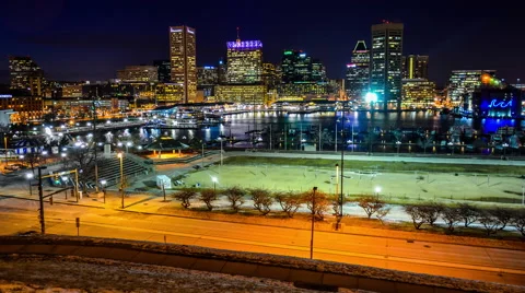 Time lapse footage of the view of the Baltimore skyline and Inner Harbor Stock Footage 46272912