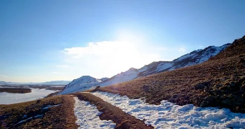 Time-lapse, in the foreground a snowy road Stock Footage 81893828
