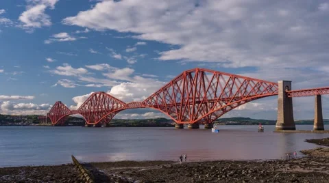 Time Lapse of the Forth Bridge near Edinburgh, Scotland, UK Stock Footage 65263542