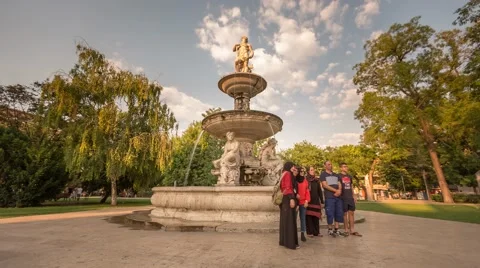 Time Lapse of fountain in famous park in Budapest 4K Stock Footage 53789953
