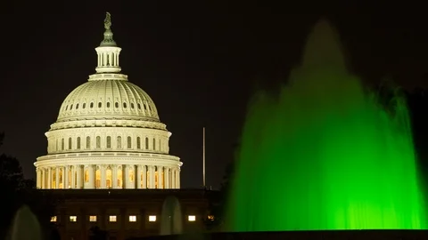 Time Lapse of Fountain in front of Washington DC State Capitol Building, night Stock Footage