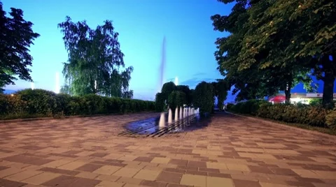 Time lapse. Fountains at night Dnepropetrovsk. slider shot. Stock Footage