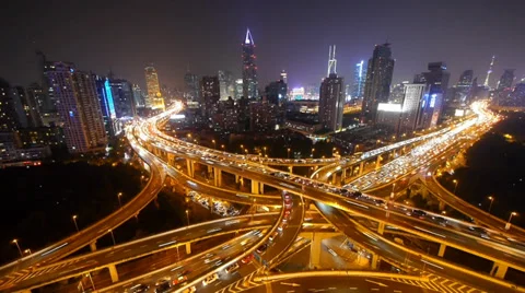 Time lapse of freeway busy city rush hour heavy traffic jam highway at night. Stock Footage