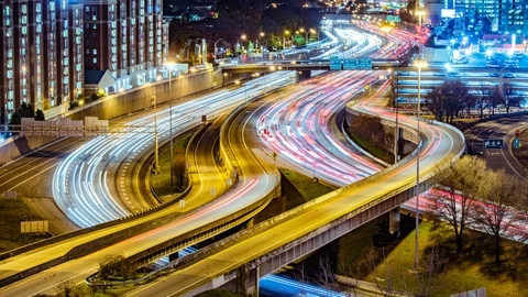 Time Lapse - Freeway Traffic at Night  - 4K Stock Footage 121719769