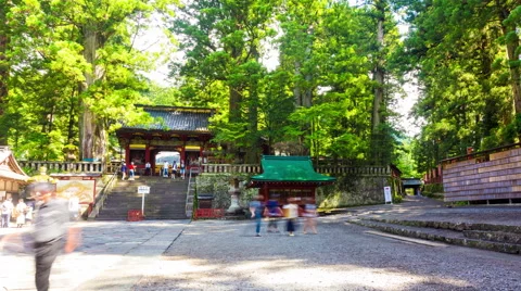 Time-lapse Front Steps Entrance Toshogu Shrine Thirds Nikko Japan Day Stationary Stock Footage