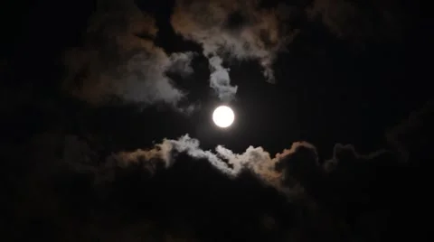 Time-Lapse Of A Full Moon And Moving Clouds At Night Stock Footage 48787928