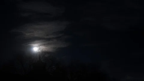 Time lapse of full moon and clouds on blue sky Stockbeeldmateriaal 121961510
