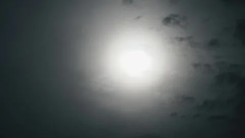Time Lapse of Full Moon Glowing Behind Dark Moving Clouds at Night Stock Footage 345140080