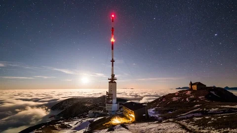 Time Lapse - Full moon rising above a radio tower / antenna Stock Footage 99357020