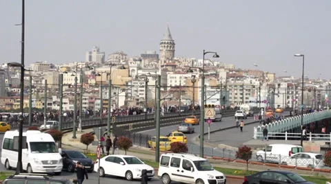 Time Lapse of Galata Brigde and Galata Tower in Istanbul, Turkey Stock Footage 36891049