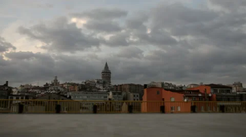 Time lapse Galata Tower and Clouds Stock Footage 34354517