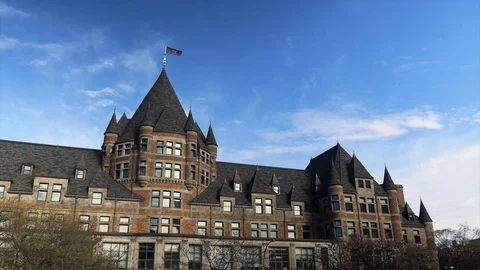 Time Lapse of Gare Viger Castle like roof Montreal Quebec Canada Stock Footage 108600177