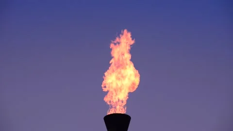 Time lapse gas flare stack burning excess gases at petrochemical plant uk Stock Footage 191069192