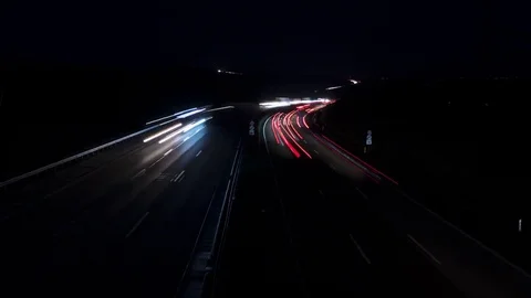 Time lapse on German highway at night - high-angle view Stock-Footage 84924124