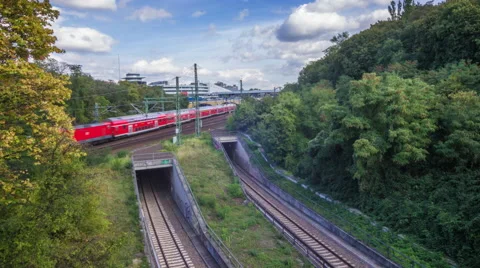 Time lapse of German trains by a trafficked train station Stock Footage 58619912