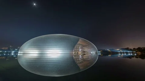 Time lapse of the "Giant Egg" National Theatre Beijing Stock Footage 82219234