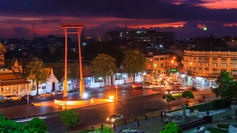 Time lapse of Giant swing landmark in bangkok city in sunset time Stock Footage