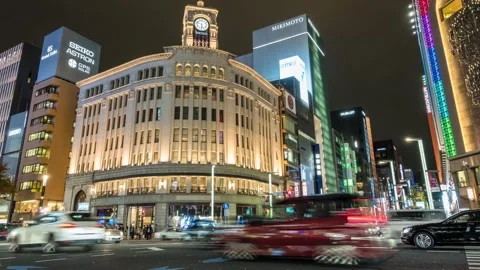 Time Lapse of Ginza shopping district during the Christmas holidays, Tokyo Stock Footage 145504388