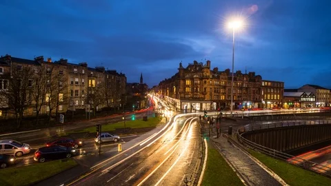 A time lapse from Glasgow's Charing Cross showing traffic trails 스톡 동영상 90754214