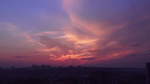 Time Lapse glowing sky over city, Turkey, Istanbul Stock Footage 76863800