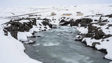 Time lapse, Godafoss waterfall in Winter, Iceland Video stock 43014860