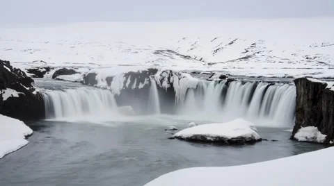 Time lapse, Godafoss waterfall in Winter, Iceland Stock Footage 43015256