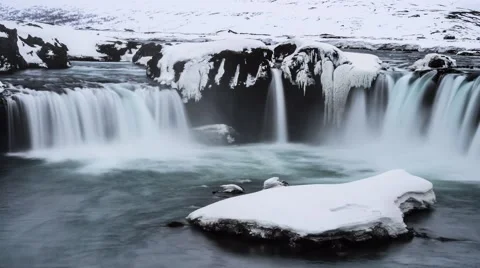 Time lapse, Godafoss waterfall in Winter Video stock 43018800