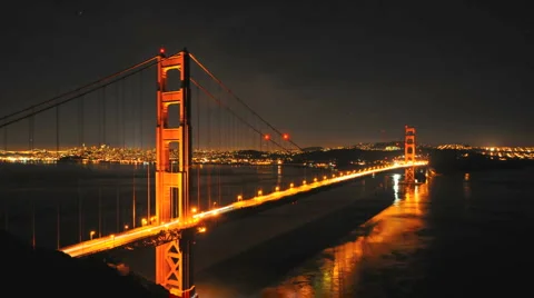 Time Lapse of the Golden Gate Bridge San Francisco at Night - Clip 2 Stock Footage 1401740