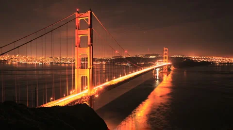 Time Lapse of the Golden Gate Bridge San Francisco at Night - Clip 3 Stock Footage 1412528