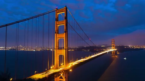 Time-lapse Golden Gate Bridge night lights San Francisco Sky Stock-Footage 68853692