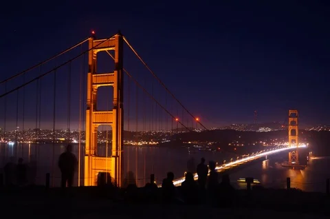 TIme Lapse of Golden Gate Bridge at Night Видео 77696904