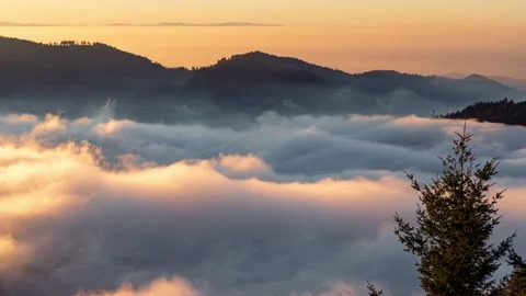 Time lapse of a gorgeous sunset in the Black Forest mountains, fog in the valley Stock Footage 144104118