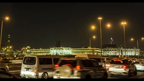 Time Lapse of government building in doha, Qatar, night, eye level shot Stock Footage 108443746