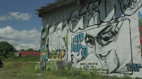 Time Lapse of Graffiti Memorial On Abandoned Building Stock Footage 39563272