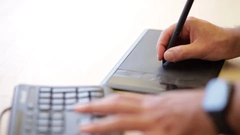 Time lapse. Graphic designer works on a project, close up shot. Drawing a sketch Video stock 134333828
