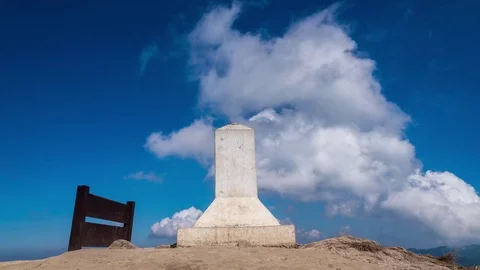 Time-lapse of gray clouds flying over stone cross on grave at the Stock Footage 74141944