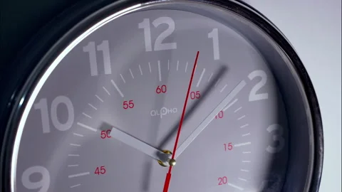 Time Lapse: Grey Circular Wall Clock with Fast Red Second Hand Stock Footage 337392638