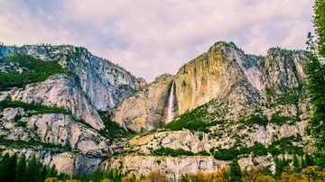 Time Lapse - Grey Clouds Moving Over Yosemite Falls - 4K Stock Footage 85869264
