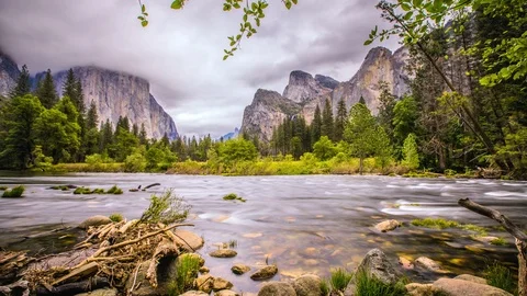 Time Lapse - Grey Clouds Moving Over Yosemite National Park Valley - 4K Stock Footage 91571299