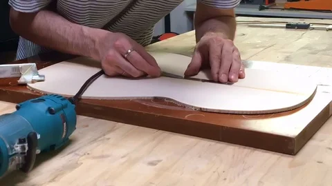 Time lapse of guitar maker making the rosette carving Stock Footage 112001179