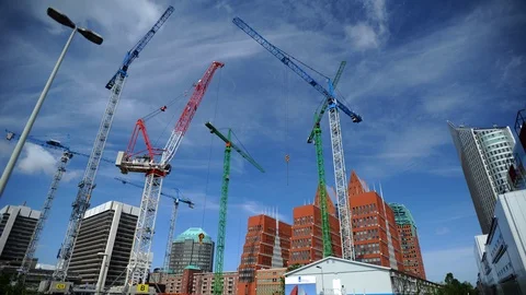 Time Lapse of The Hague Construction Cranes Work Under Development Site Building Stock Footage 99280915