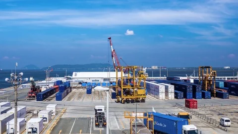 Time lapse of Hakata terminal, Cargo container loading Stock Footage 79440176
