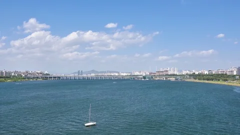 Time lapse of Han river and Seoul landscape, Seoul, South Korea. Stock Footage 76247100
