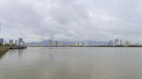 Time-lapse of Han River and Dragon Bridge in Da Nang - Vietnam Stock Footage 260150618