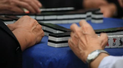Time lapse of hands playing mah jong at People's square park in Shanghai Stock Footage 56801469